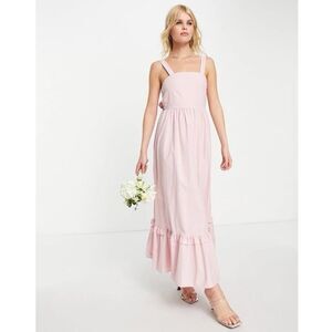 NWT Sister Jane Bridesmaid Bow Back Tiered Hem Midi Dress in Baby Pink